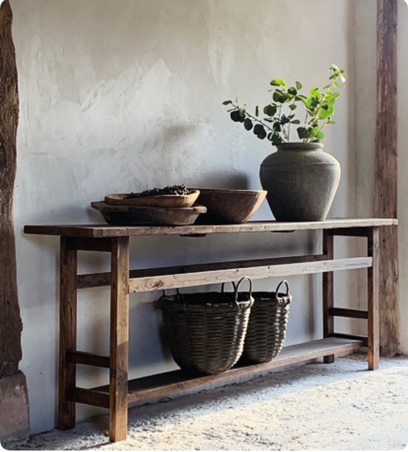 Landelijke SIDETABLE ~ wastafel,hout,muurtafel ~Huisje Sfeer, Huis en Inrichting, Tafels | Sidetables, 50 tot 100 cm, Nieuw, Ophalen of Verzenden