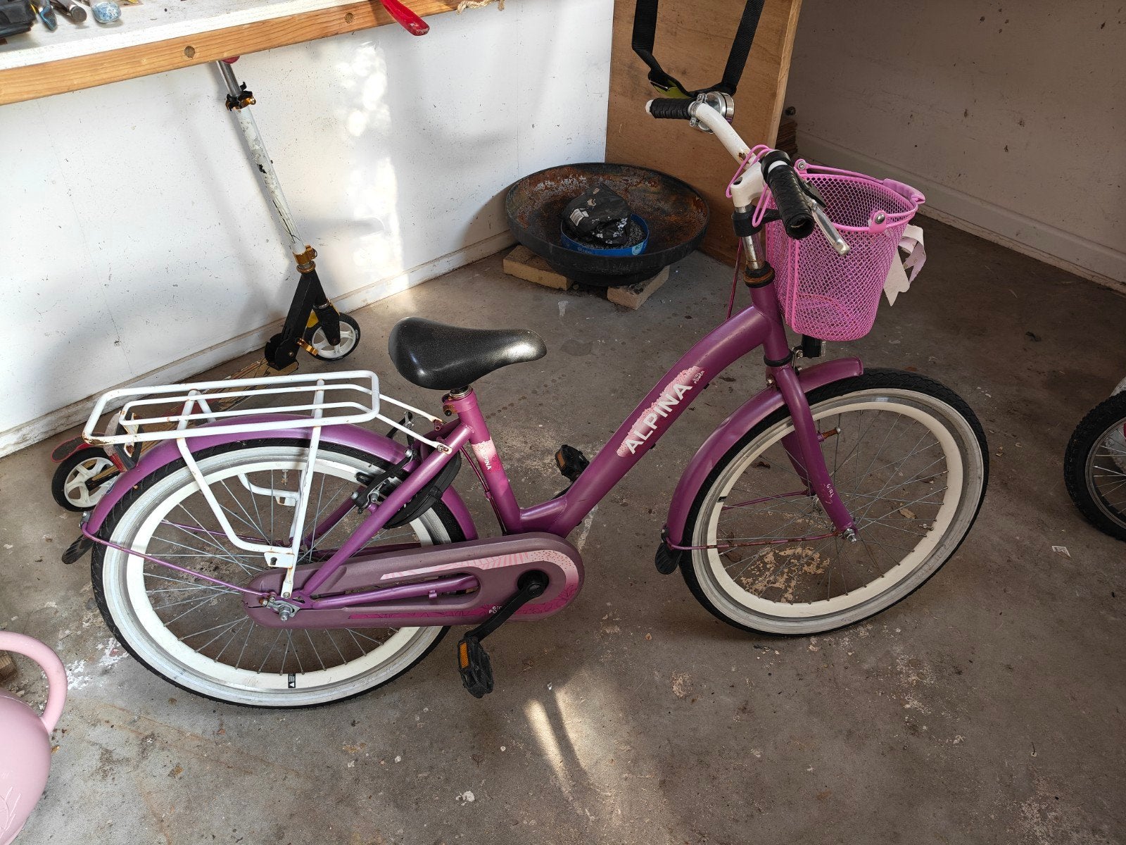 Alpina Meisjesfiets 20 inch - Paars met mandje, Terugtraprem, Gebruikt, Alpina, Ophalen of Verzenden