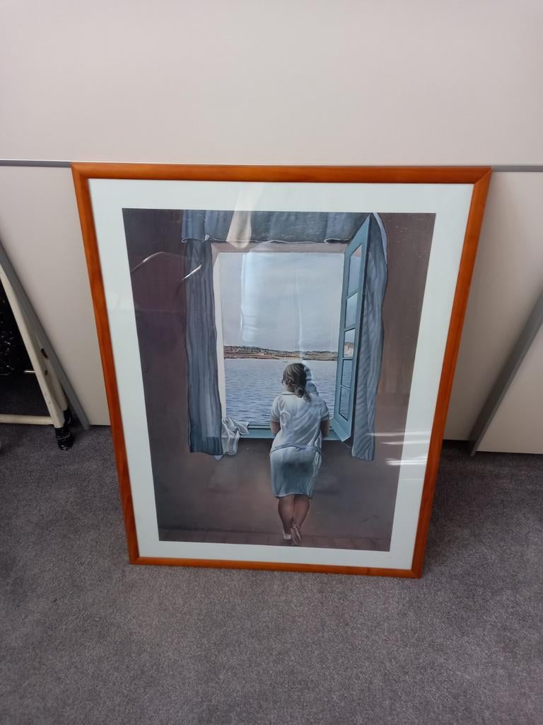 Ingelijste reproductie meisje voor het raam, Antiek en Kunst, Ophalen