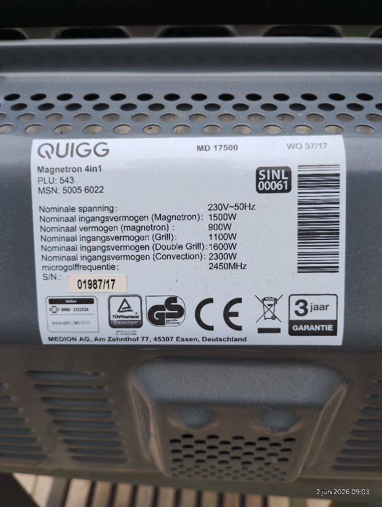 Magnetron-hetelucht-grill oven., Ophalen, Minder dan 45 cm, Overige merken, Draaiplateau