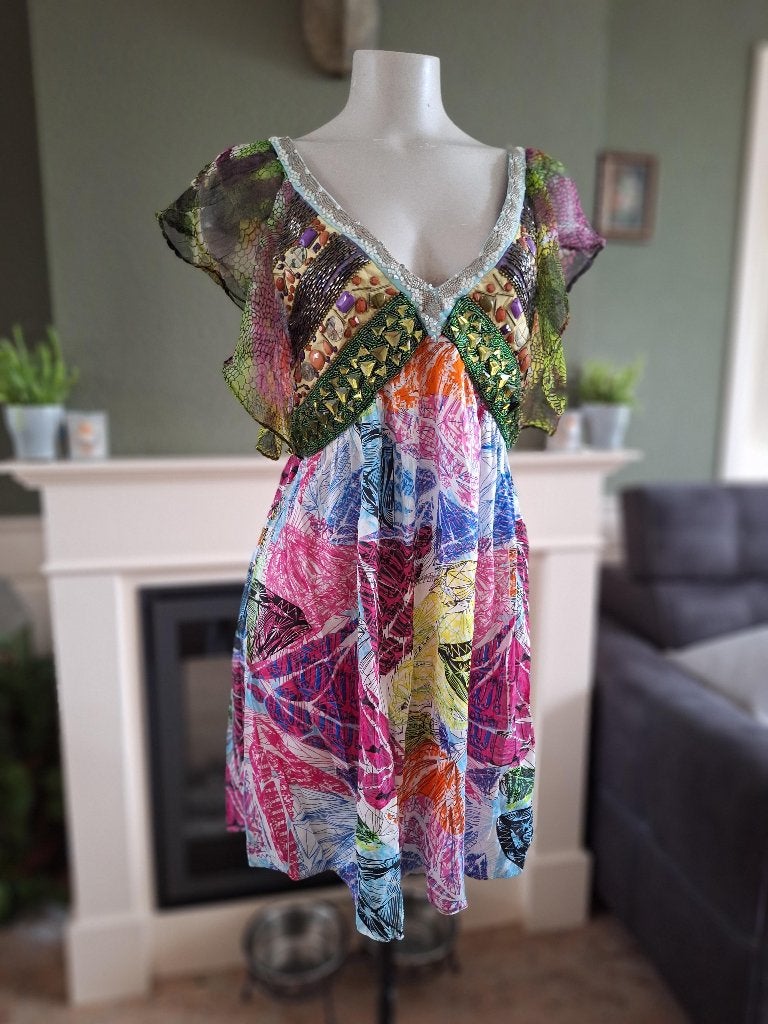 Custo Lowxury steentjes tuniek jurk M 38, Maat 38/40 (M), Custo, Zo goed als nieuw, Knielengte