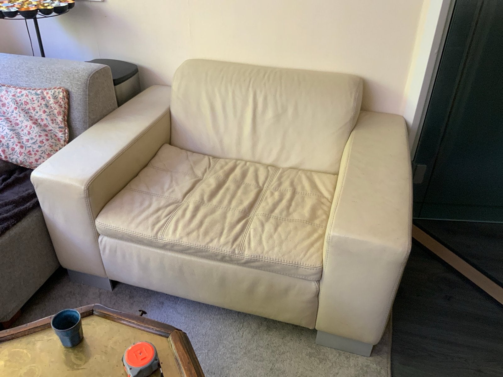 lederen loveseat van kwaliteitsmerk, Huis en Inrichting, Fauteuils, Ophalen, Gebruikt, Leer, 125 cm of meer