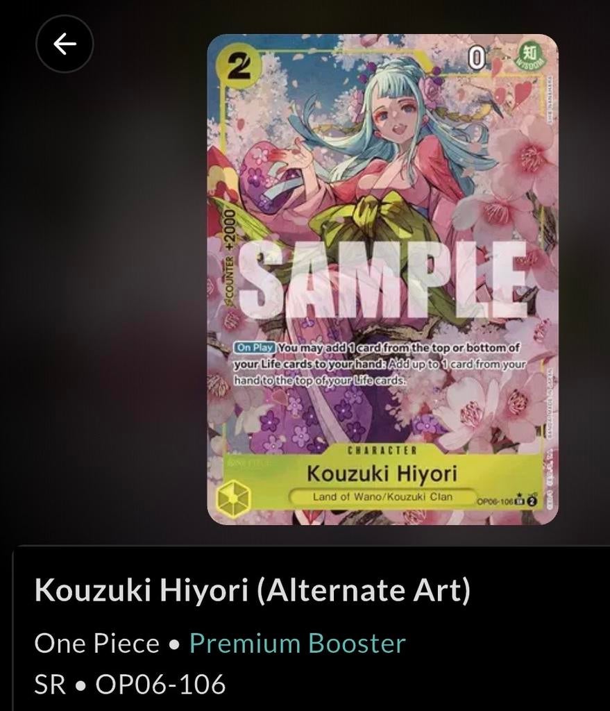 Kouzuki Hiyori (Alternate Art) One Piece Kaart SR OP06-106, Ophalen of Verzenden, Zo goed als nieuw