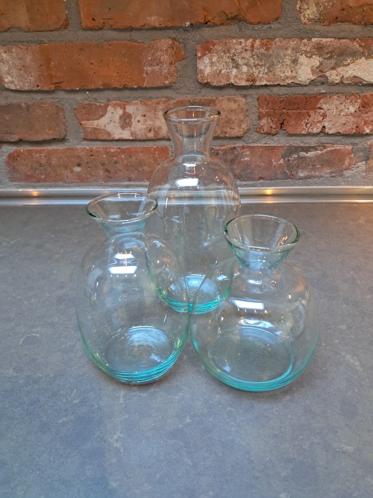 Set van 3 glazen decoreerflesjes voor bloemetjes, Huis en Inrichting, Woonaccessoires | Vazen, Ophalen, Minder dan 50 cm, Groen