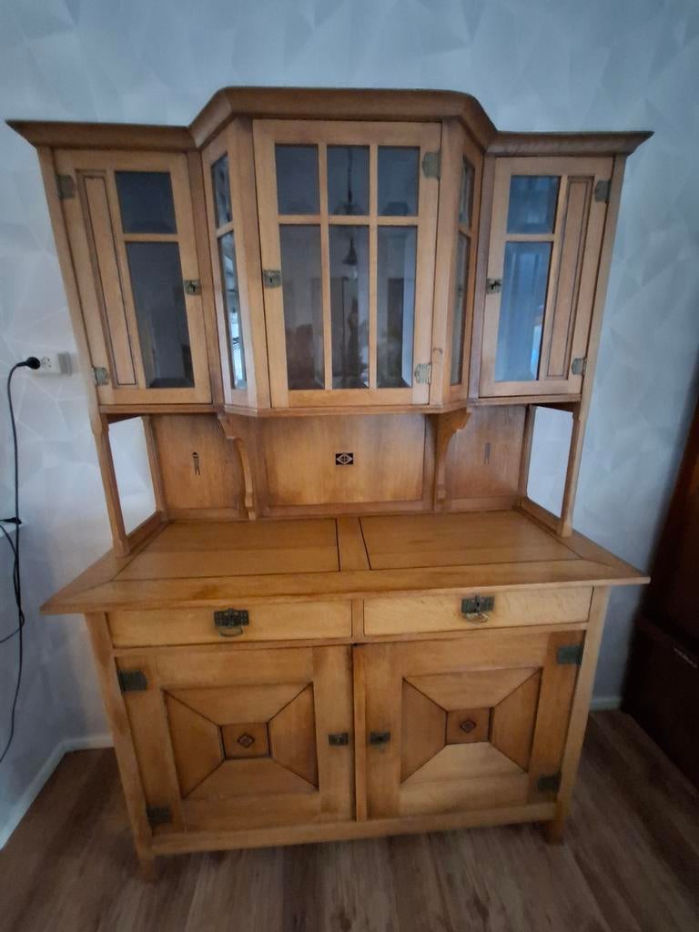 Antiek Eiken Dressoir met Vitrinekast, Antiek en Kunst, Ophalen of Verzenden