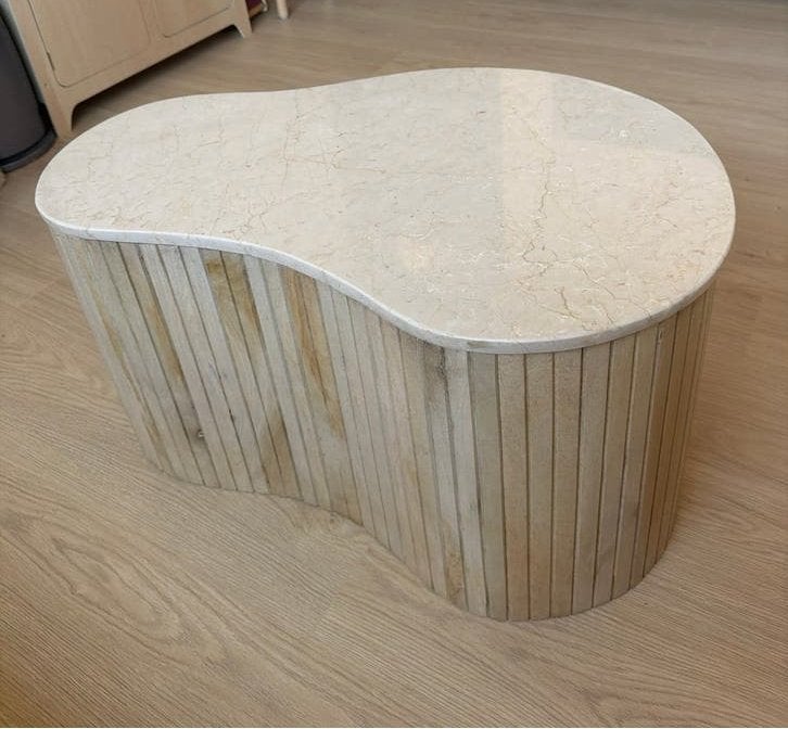 Salontafel Kira hout met marmer blad, Ophalen, Zo goed als nieuw, Tafel