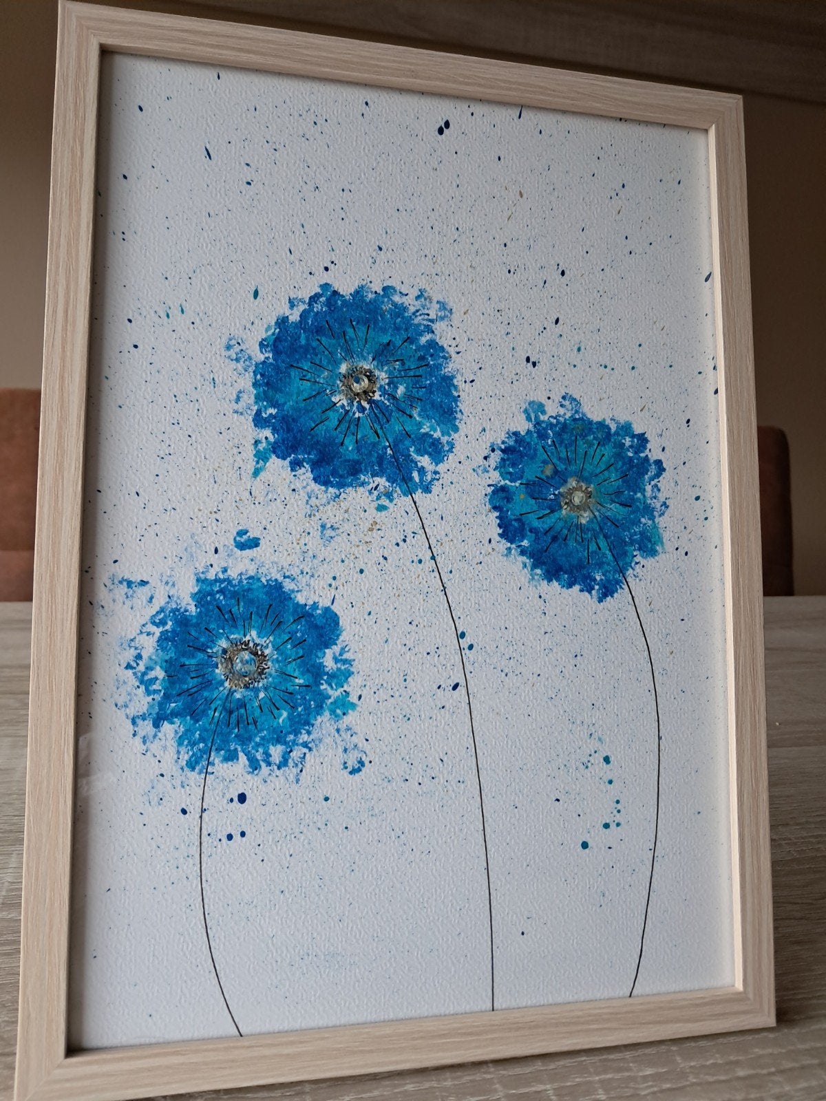 Handgemaakt originele aquarel Blauwe bloemen, Minder dan 50 cm, Oorspronkelijke maker, Verzenden, Nieuw