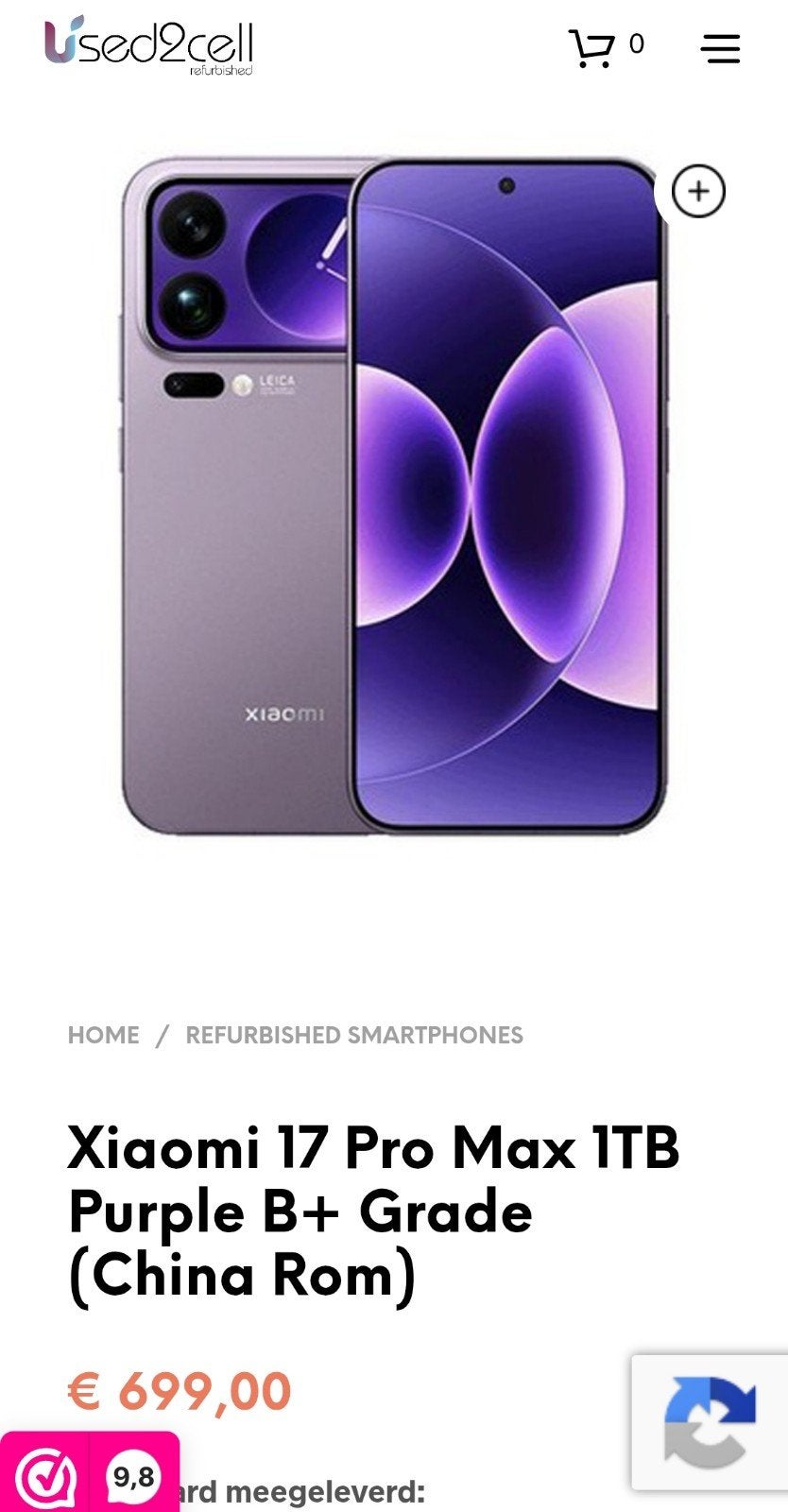 Xiaomi 17 Pro Max 1TB Purple B+ Grade China Rom, Ophalen of Verzenden, Zo goed als nieuw, 6 megapixel of meer, Overige modellen