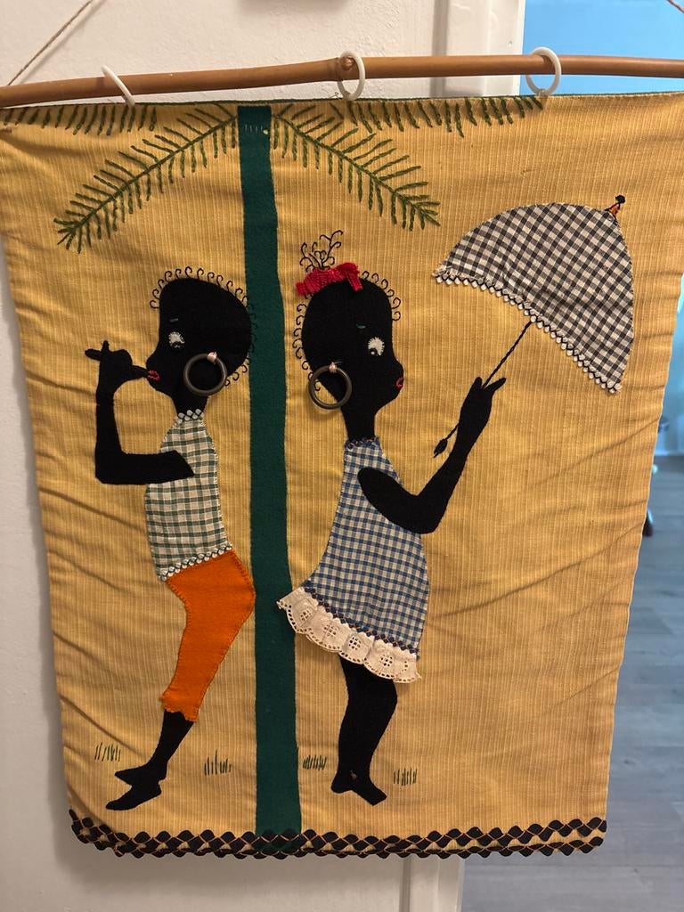 Vintage wandkleed met Afrikaanse figuren, Ophalen of Verzenden