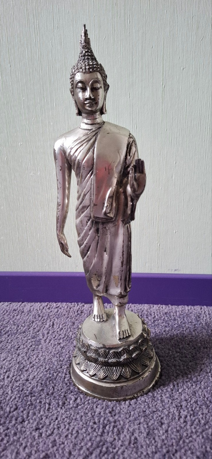 Boeddha beeld, Ophalen of Verzenden, Zo goed als nieuw, Zilver, 30 cm