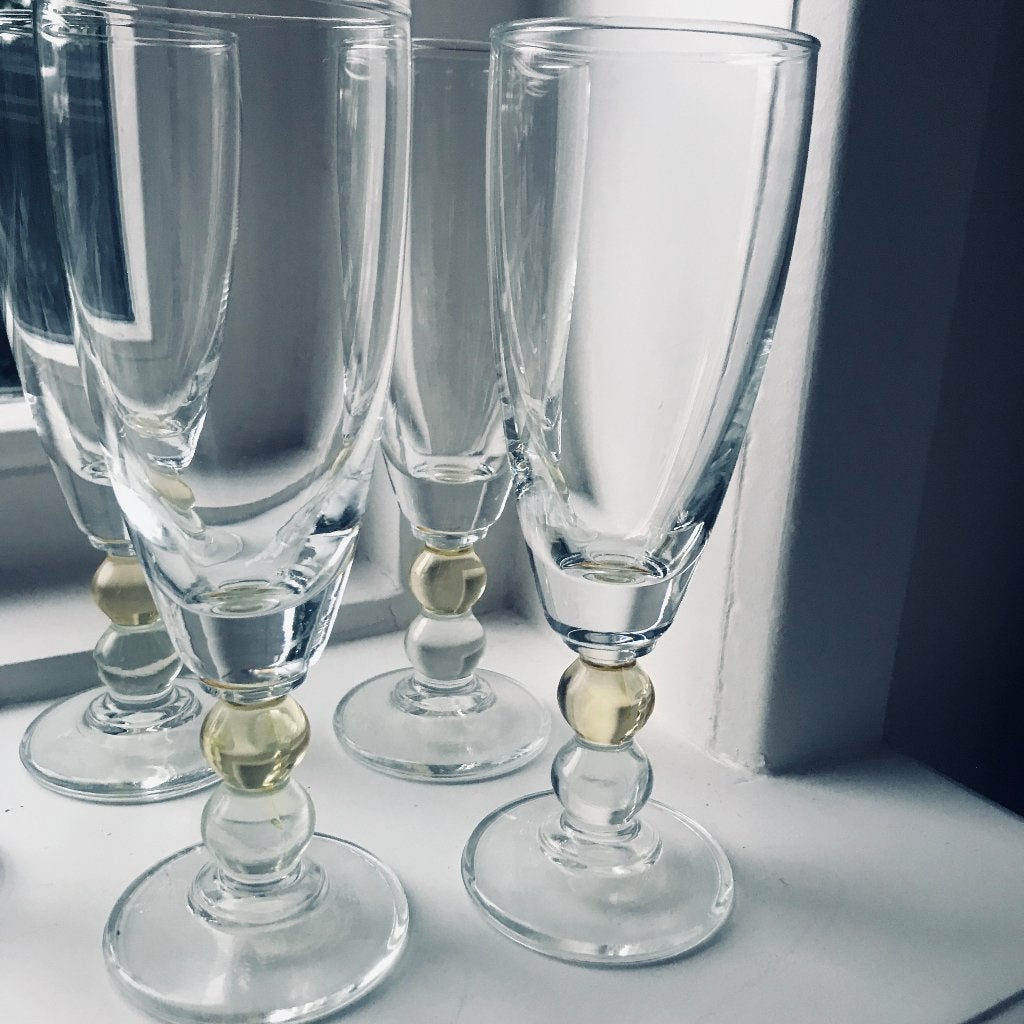 5 x prachtige flute champagne prosecco glazen met gouden bal, Antiek en Kunst, Ophalen of Verzenden