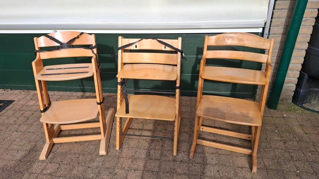 Houten kinderstoel met gordel, Ophalen, Gebruikt, Meegroeistoel