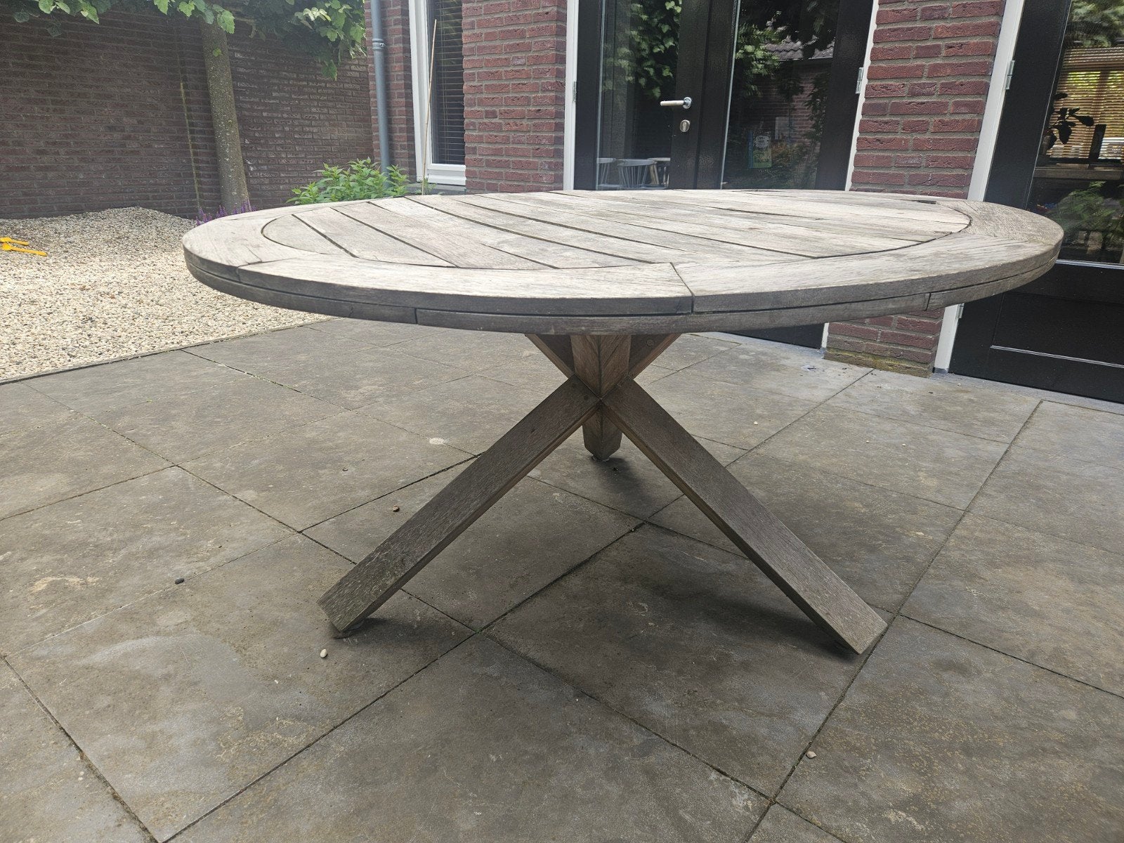 Ronde houten tuintafel - 150cm diameter, 6 personen, Tuin en Terras, Tuintafels, Ophalen