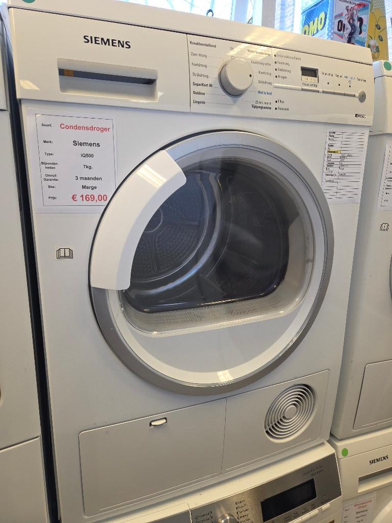 condensdroger - Siemens - 7kg, Ophalen, 6 tot 8 kg, Anti-kreukfase, Refurbished