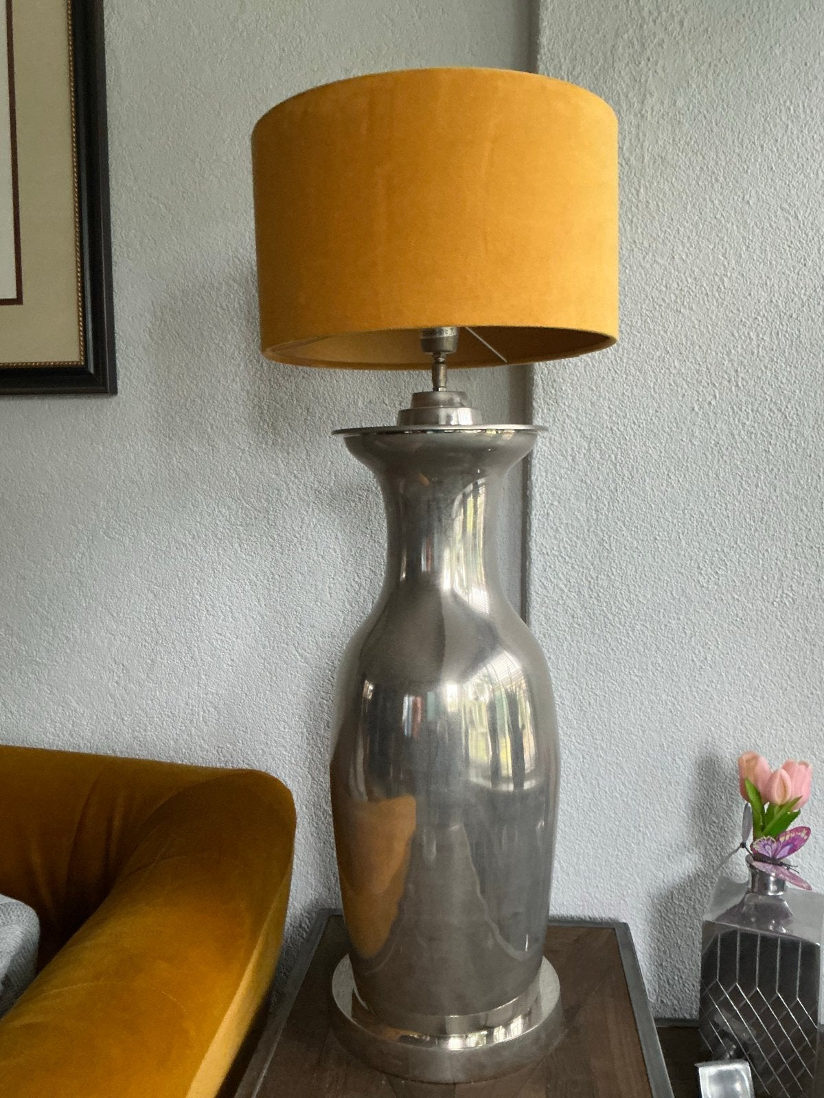 Grote zilverkleurige tafellamp riviera maison, Ophalen, Metaal, Zilver, Sfeerlamp