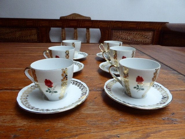 6 mokkakopjes/espressokopjes met lieve roosjes, Bavaria, Ophalen of Verzenden