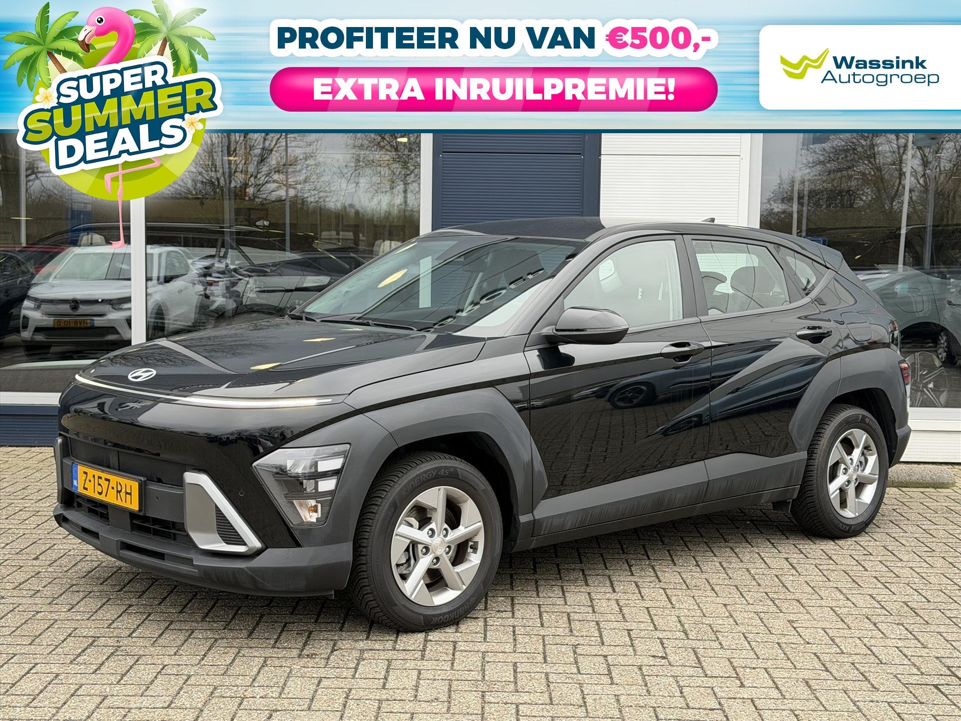 Hyundai Kona 1.6 GDI HEV 141pk DCT Comfort | SUMMER DEALS |, Stof, Gebruikt, 2 kWh, Zwart