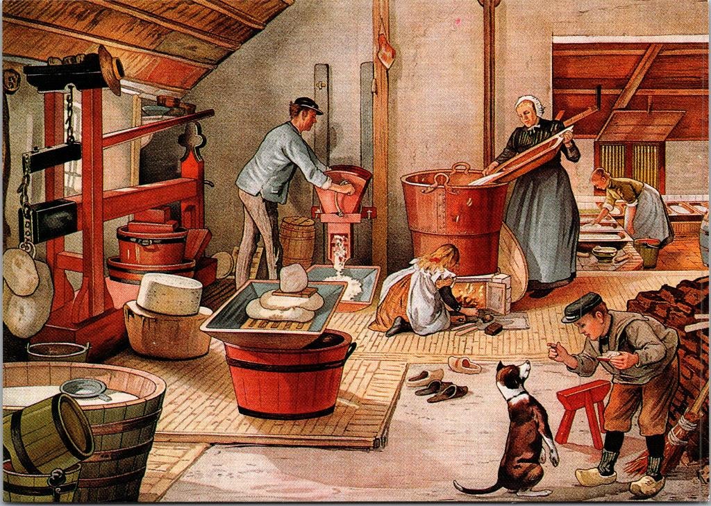 Ambachtelijke kaasbereiding op een boerderij - C Jetses (5x), Verzenden, 1920 tot 1940, Ongelopen, Ambachten of Beroep