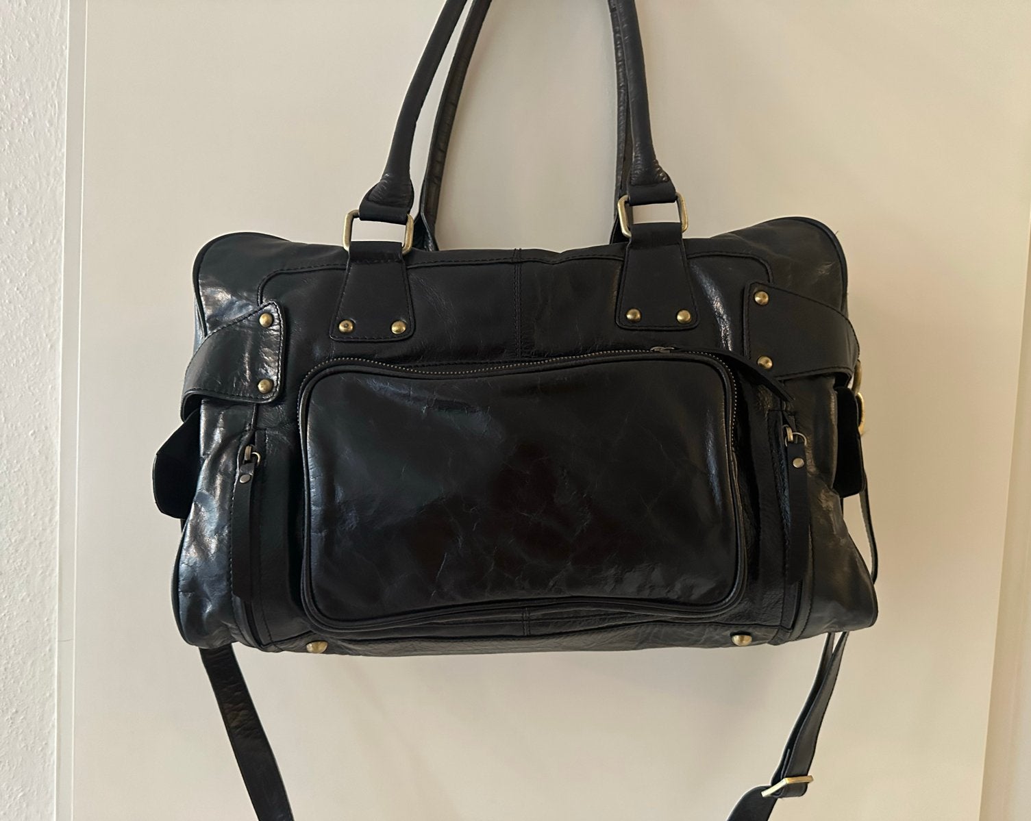 Manfield Leren Handtas/Schoudertas Zwart, Ophalen of Verzenden, Gebruikt, Zwart, Handtas