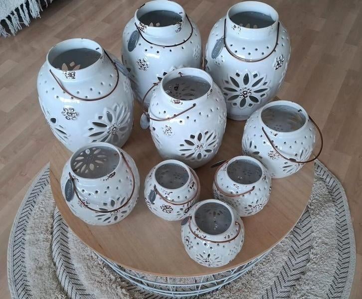 9 Riverdale flower windlichten / lantaarns / vaas, Ophalen of Verzenden, Zo goed als nieuw, Overige materialen, Minder dan 25 cm