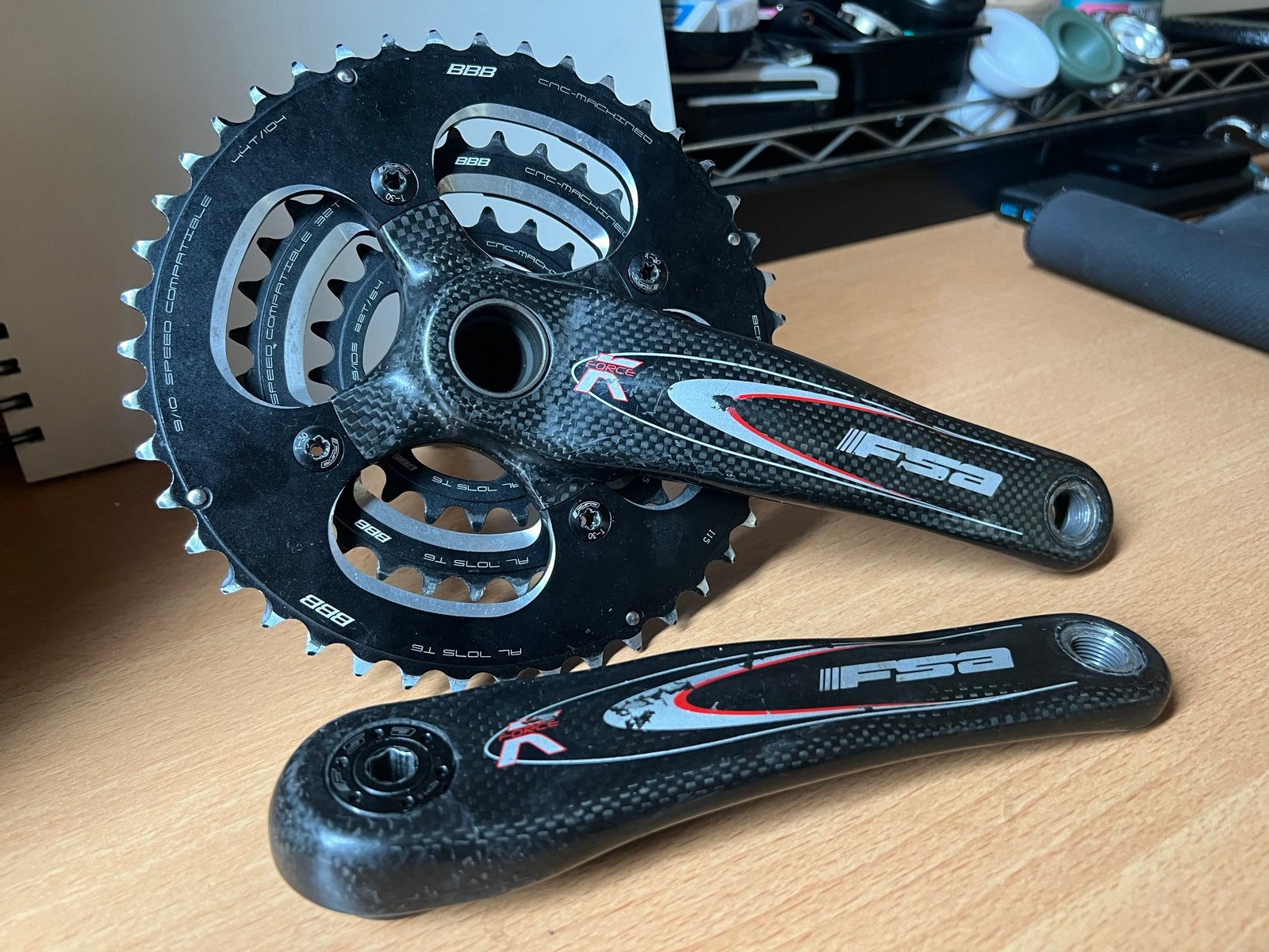 FSA Carbon Crankstel met BBB Kettingbladen, Crankstel of Pedalen, Gebruikt, Ophalen of Verzenden, Racefiets