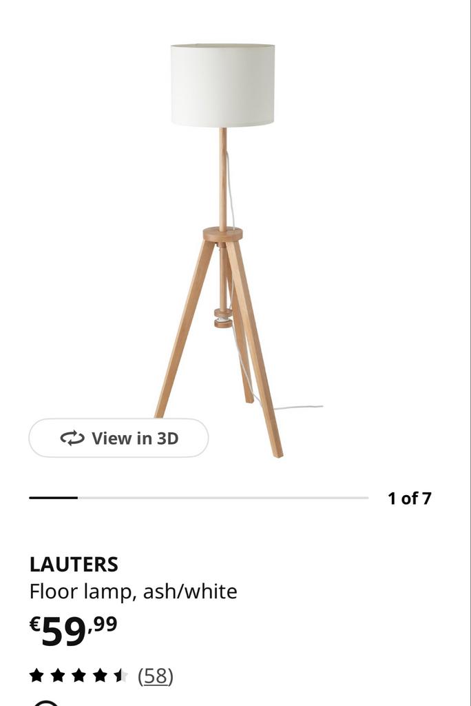IKEA LAUTERS vloerlamp, wit/essen, Ophalen of Verzenden, Zo goed als nieuw, Hout, 150 tot 200 cm