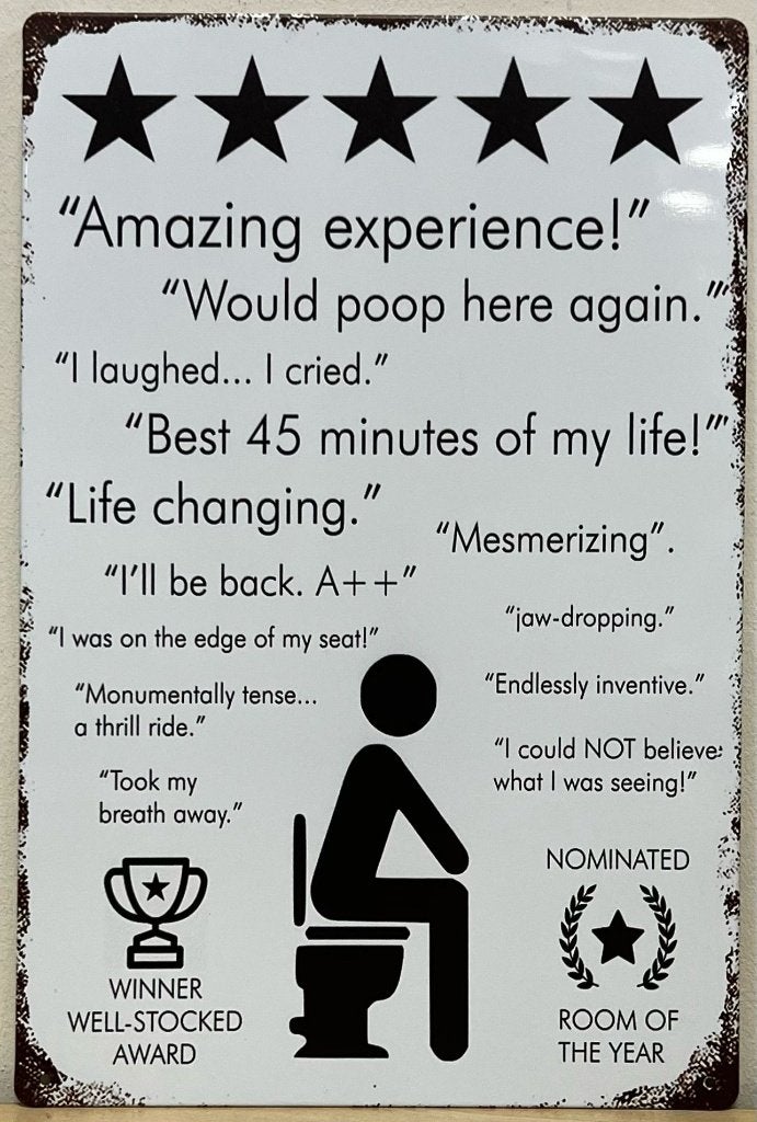 Toilet reviews ervaringen WC reclamebord van metaal wandbord