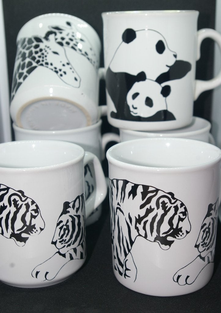 Zes bekers met zwart/wit dierenafbeeldingen., Overige typen, Nieuw, Ophalen of Verzenden, Overige stijlen