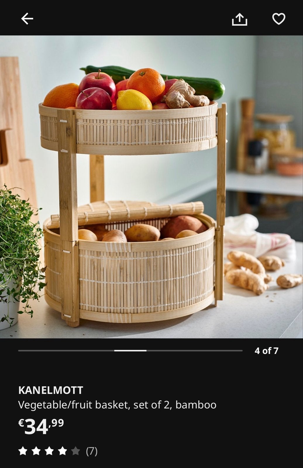 IKEA KANELMOTT groente/fruitmand, bamboe, set van 2, Ophalen, Gevlochten, Mand, Rond