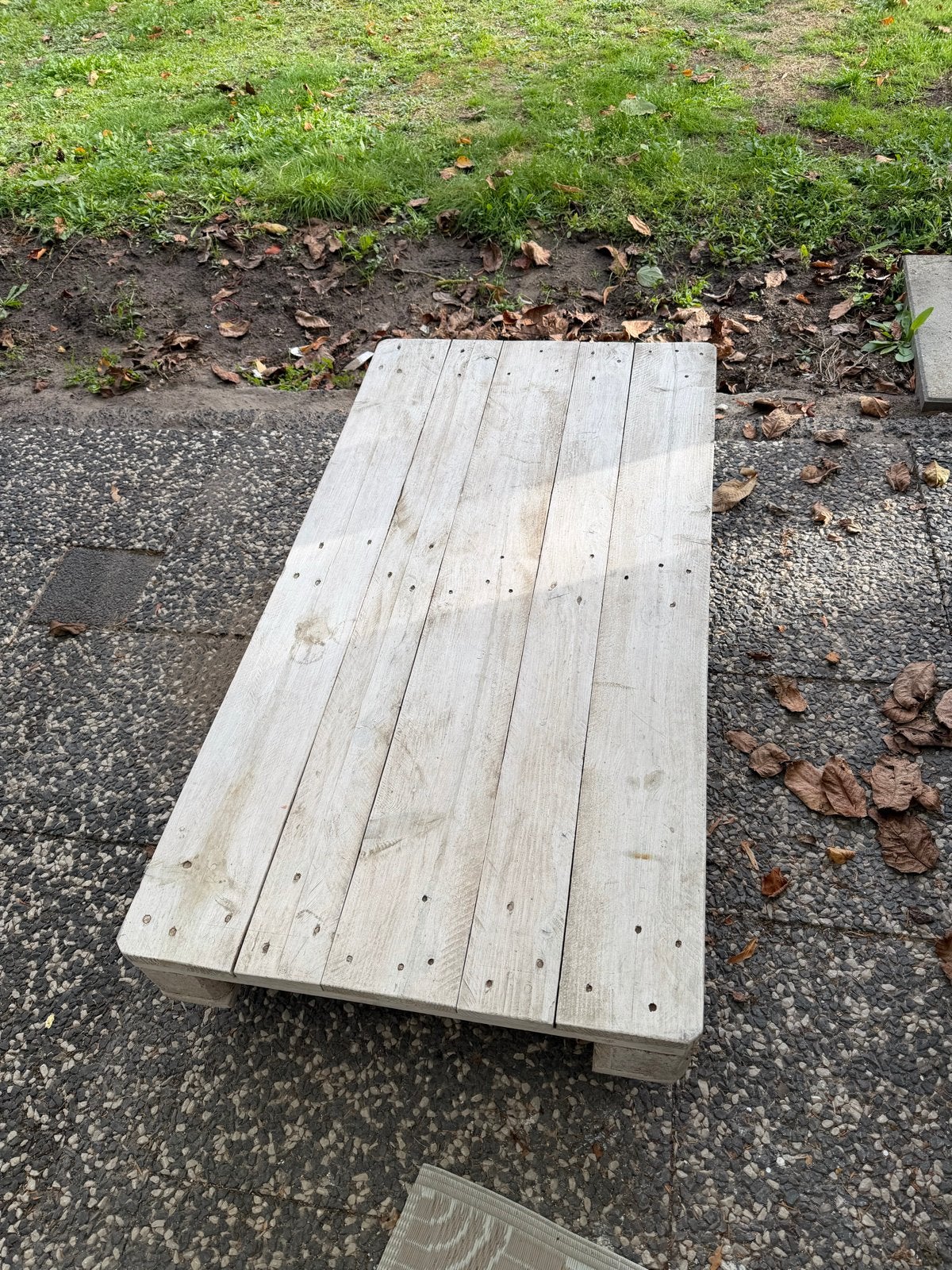 Salontafel van steigerhout op wieltjes, Minder dan 45 cm, Gebruikt, Ophalen of Verzenden, 75 cm of meer