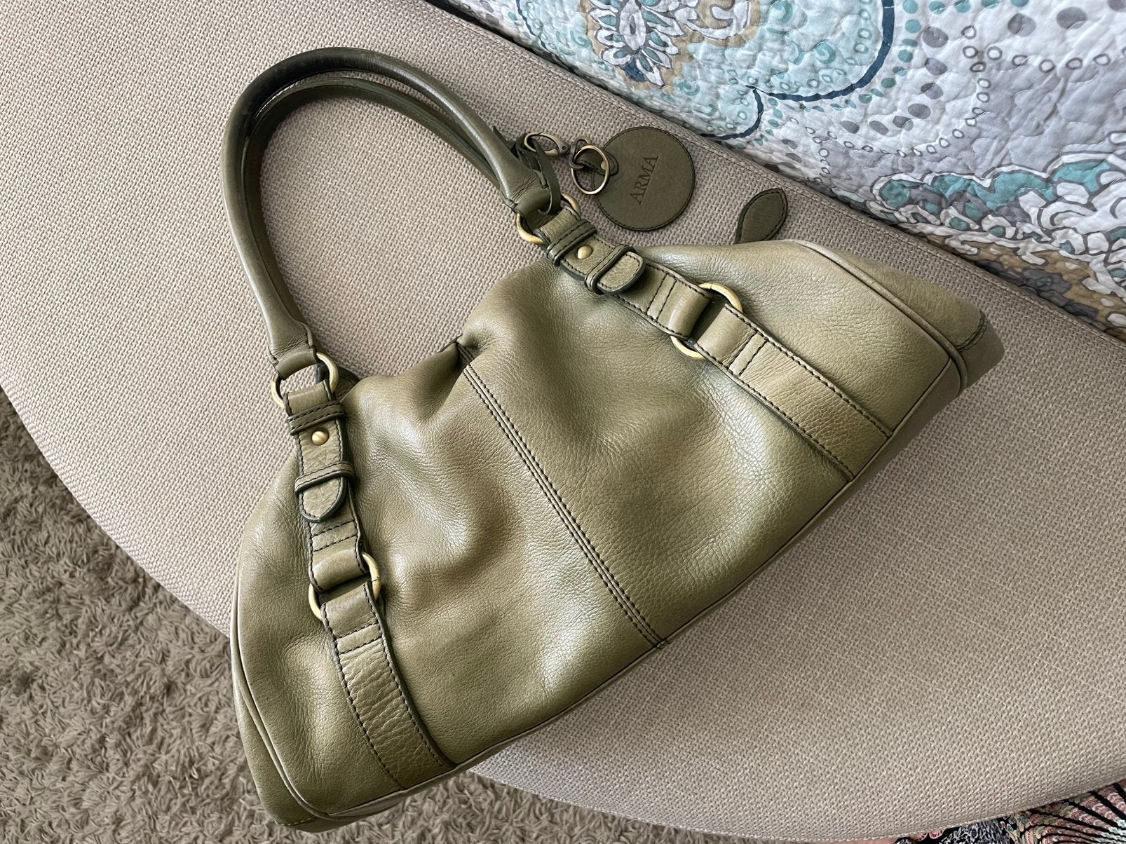 Echte leren tas olijfgroen €39,95, Ophalen of Verzenden, Zo goed als nieuw, Bruin