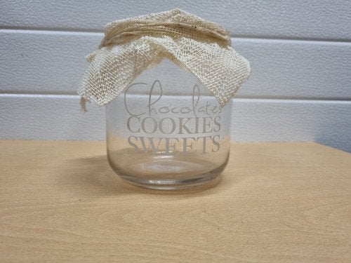 Pot glas met stoffen deksel, snoeppot, Ophalen of Verzenden