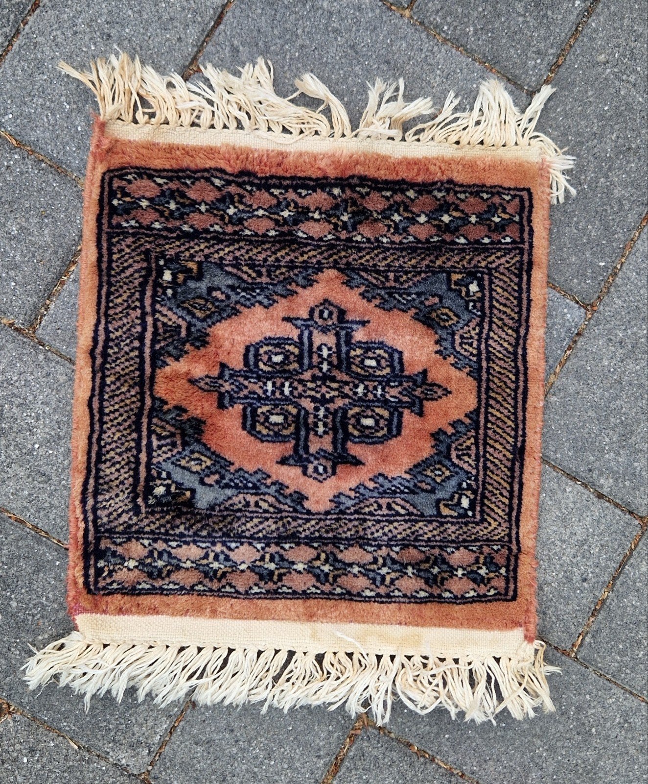 Vintage handgeknoopt tapijtje, Perzisch stijl, 30x30 cm, Minder dan 50 cm, Gebruikt, Perzisch, Vintage, Vierkant