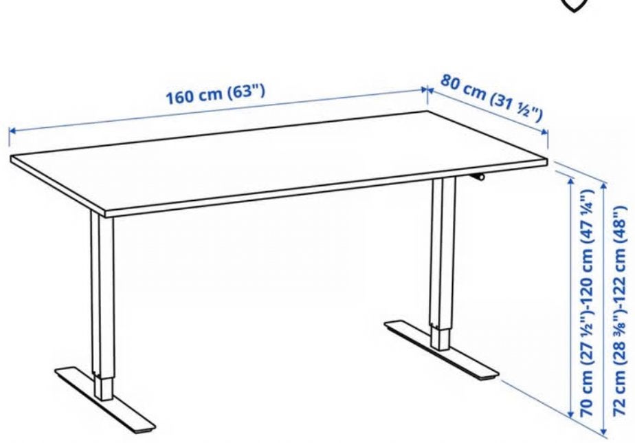 Ikea Trotten Bureau wit in hoogte verstelbaar, Ophalen, Zit-sta bureau, 160 cm, In hoogte verstelbaar