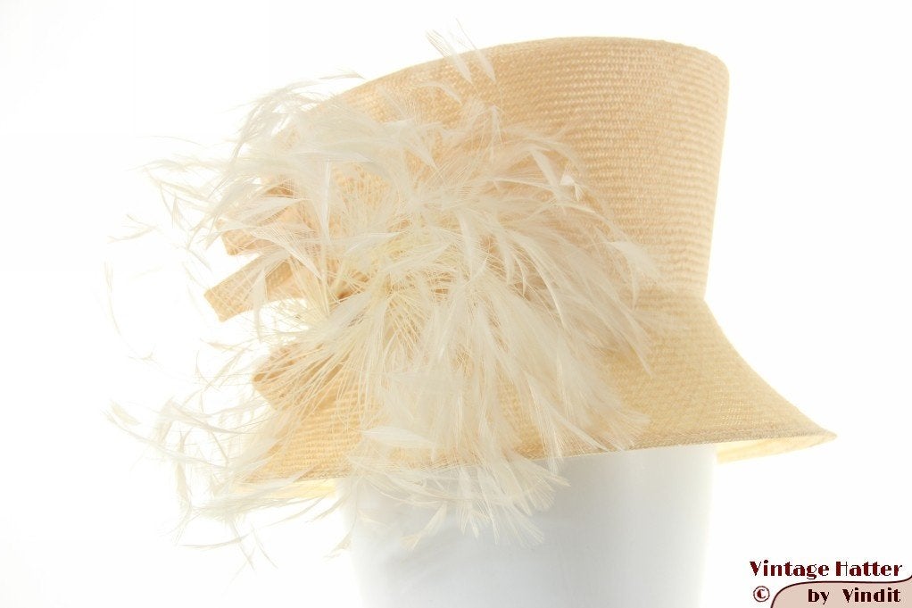 Dameshoed Whiteley natuurlijk stro met witte veren 56 nieuw, Kleding | Dames, Whiteley, 56 of 57 cm (M, 7 of 7⅛ inch), Hoed, Nieuw
