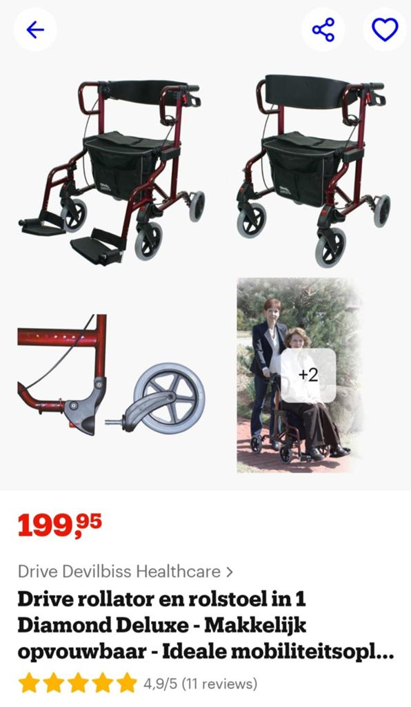 Rollator en rolstoel in 1 Diamond Deluxe, Ophalen