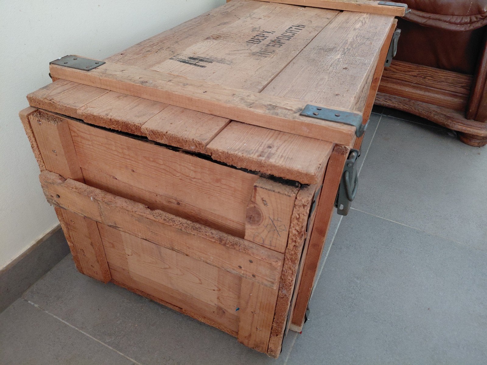 Vintage houten legerkist, 50 – 75, Gebruikt, 50 tot 100 cm, 50 tot 75 cm