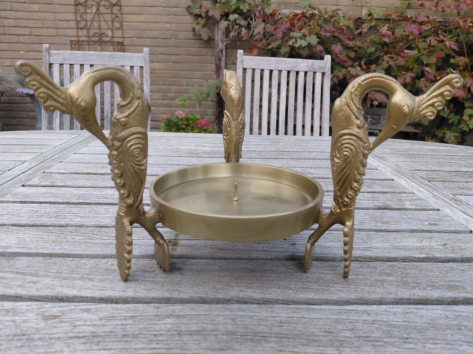 Sissy-Boy messing kaarsenhouder met pauwen - vintage look, Overige merken, Ophalen of Verzenden, Zo goed als nieuw, 18 cm