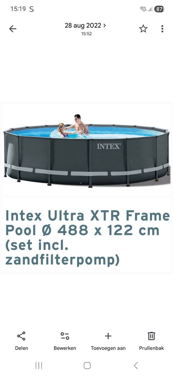 Zwembad intex 488x122cm, Tuin en Terras, Zwembaden, Zo goed als nieuw, Opzetzwembad, 400 cm of meer, 200 tot 300 cm, Rechthoekig