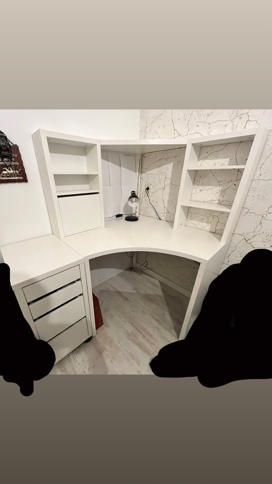 IKEA Micke Hoekbureau met Ladeblok - Wit, Ophalen, Gebruikt, Met lades, Spaanplaat of MDF