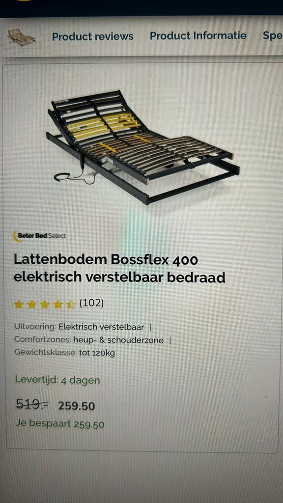 Elektrische lattenbodem zgan 90/200 Bossflex 600, Ophalen, Zo goed als nieuw, Eenpersoons, 90 cm
