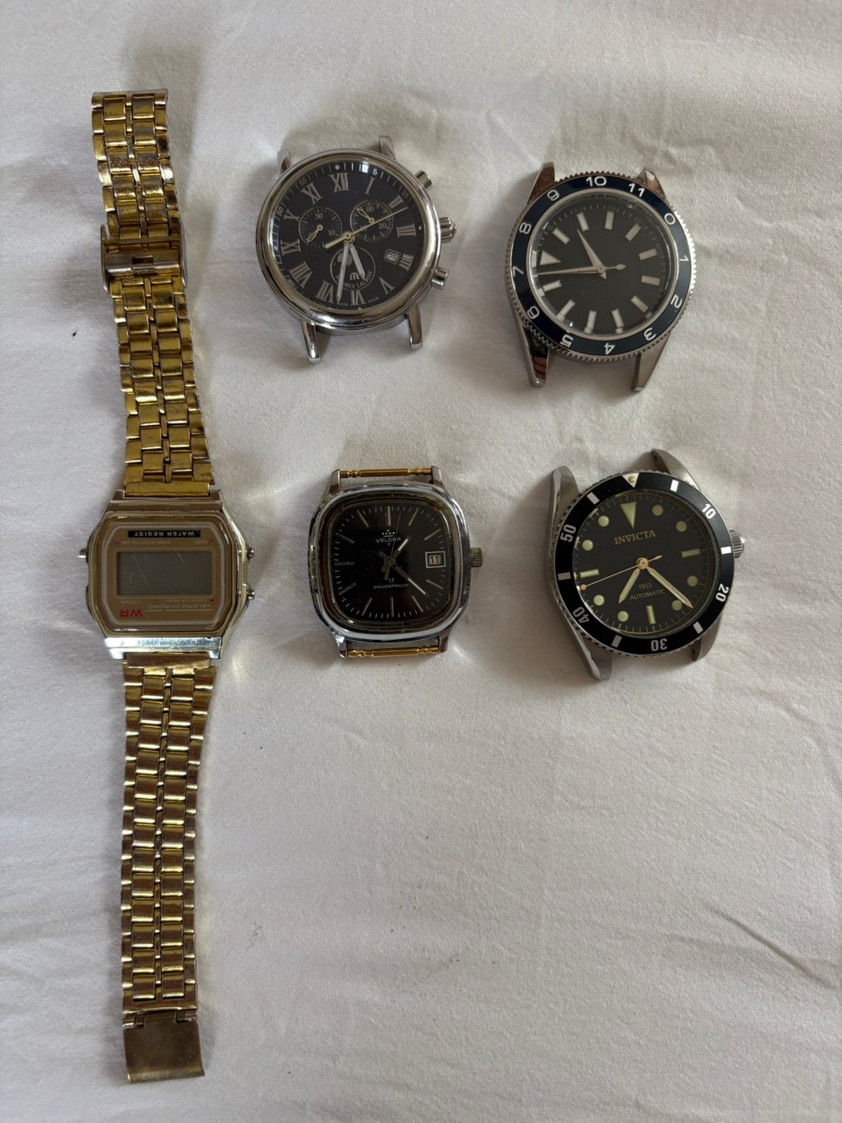 5 horloges lot ( velona, invicta, maurice lacroix ), Overige merken, Staal, Gebruikt, Staal