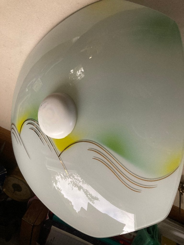 Driehoekige nostalgische vintage Plafondlamp jaren 50/60, Gebruikt, Jaren 50, Overige fittingen, Ophalen of Verzenden