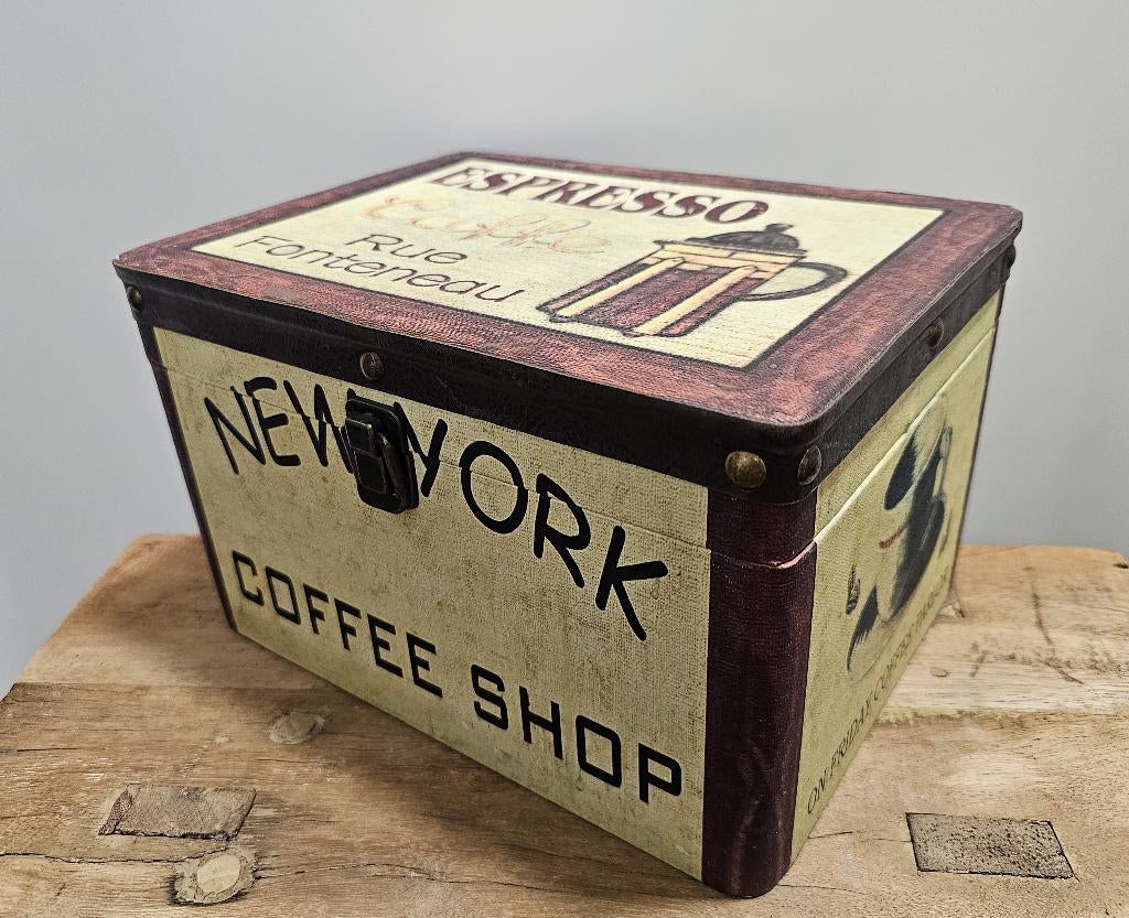 LEUKE BROCANTE KOFFER - "ESPRESSO CAFFE RUE FONTENEAU", Huis en Inrichting, Woonaccessoires | Kisten, Minder dan 50 cm, Gebruikt