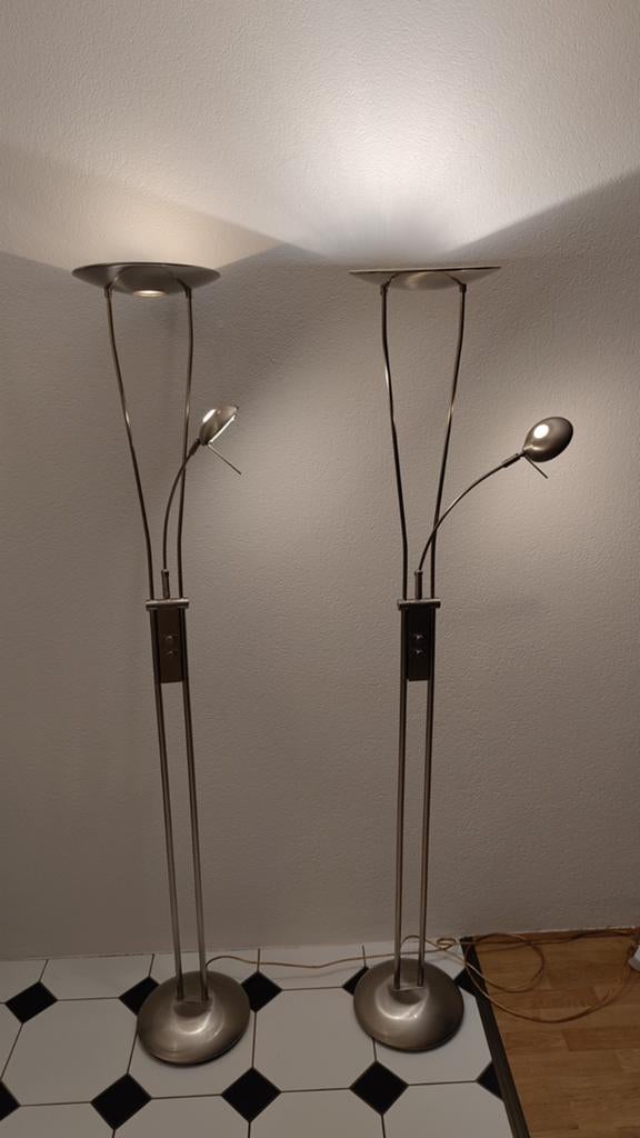 2x dimbare Vloerlamp met leeslamp. 183 cm hoog., Huis en Inrichting, Ophalen, Gebruikt, Metaal, Modern