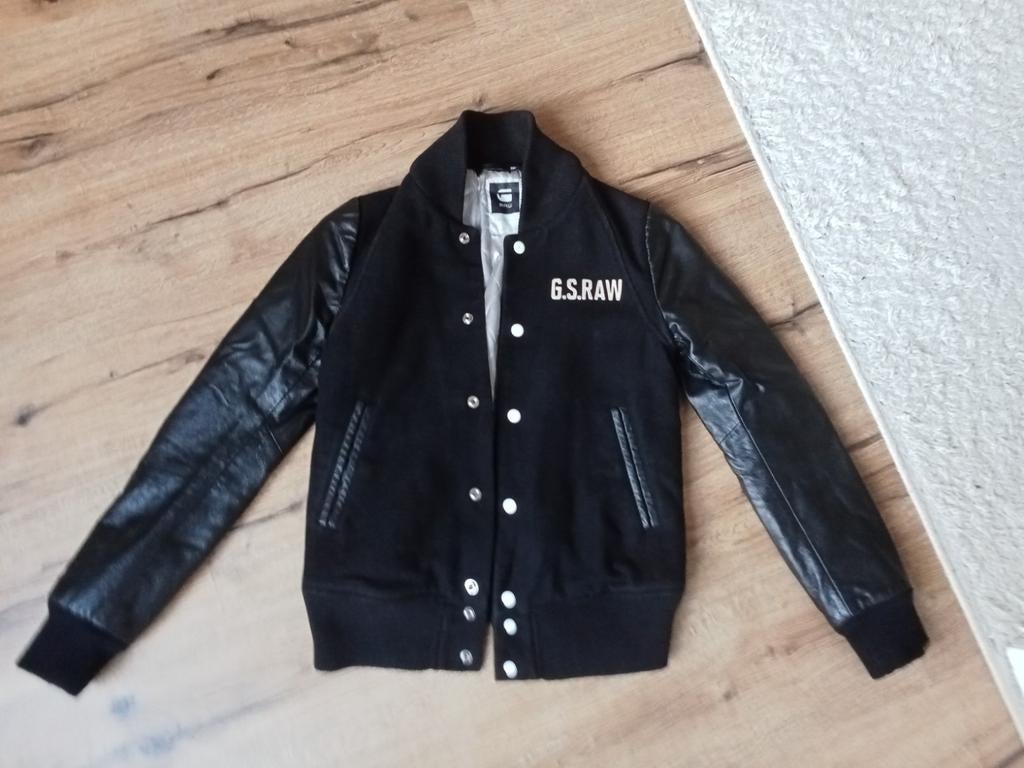 Leren baseball jack tussenjas g-star (S), Zwart, Ophalen of Verzenden, Zo goed als nieuw, Jasje