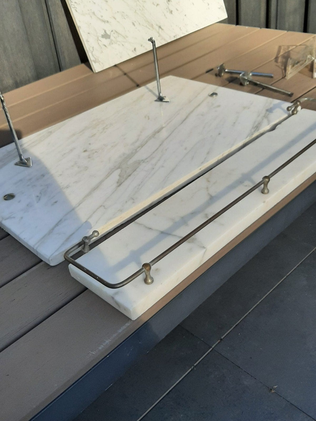 Twee marmeren platen voor badkamer, Huis en Inrichting, Badkamer | Badkamermeubels, Ophalen, Gebruikt, Overige typen, 50 tot 100 cm