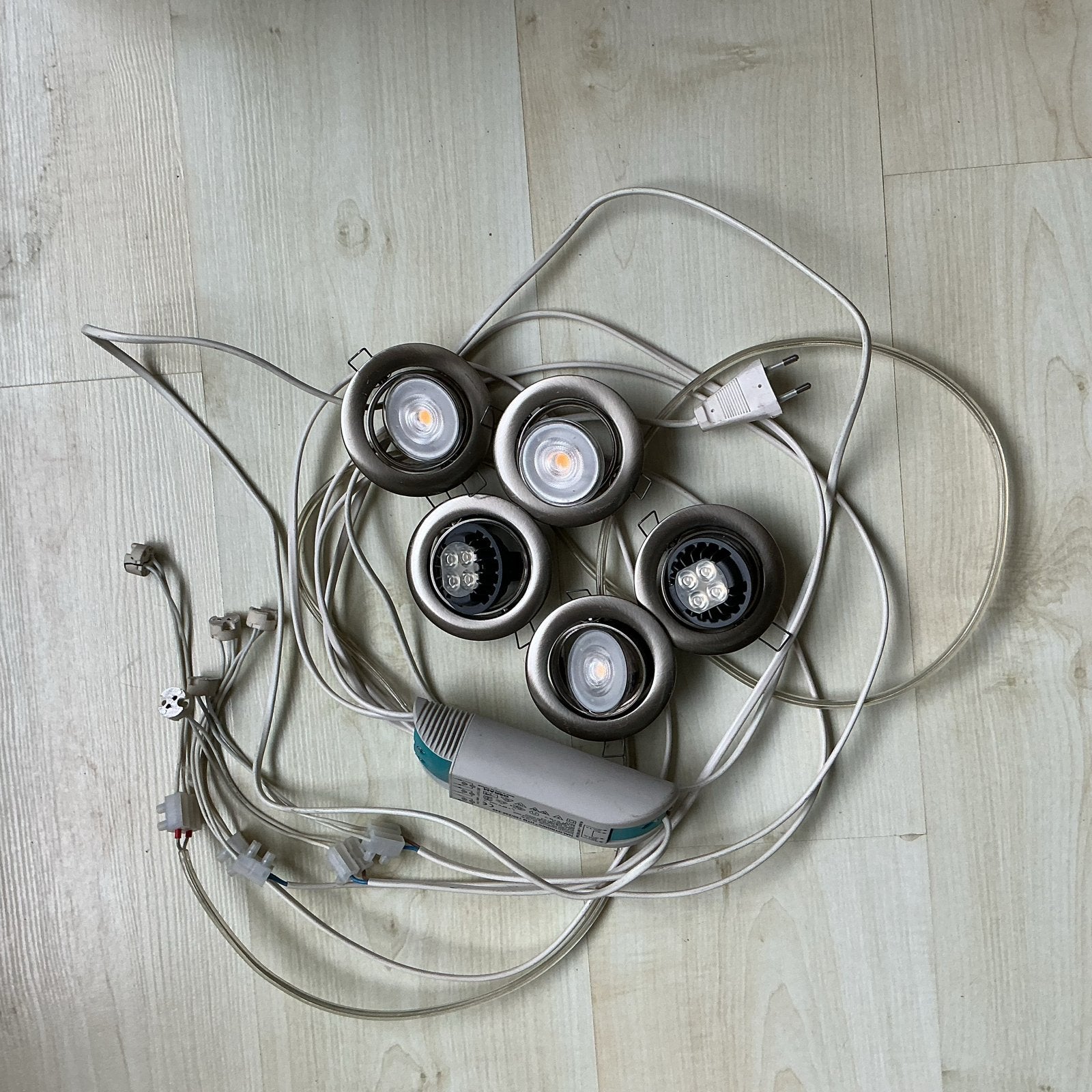 Set van 5 LED inbouwspots met transformator, Led-lamp, Gebruikt, Overige fittingen, Ophalen of Verzenden