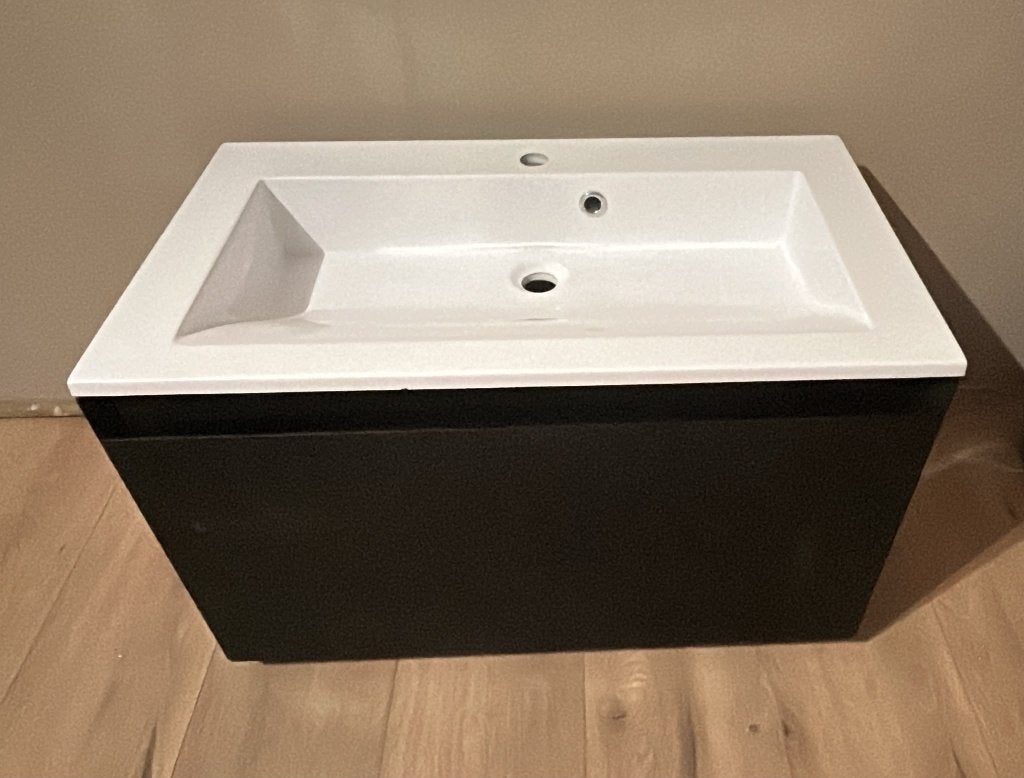 A3-NIEUW showmodel badmeubel Fangorn 80 zwart met 2 lades, Ophalen, (Half)hoge kast, Nieuw, 50 tot 100 cm