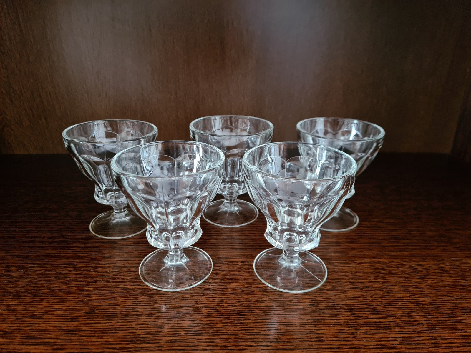 Set van 5 Vintage Persglazen IJscoupes / Dessertglazen, Antiek en Kunst, Ophalen